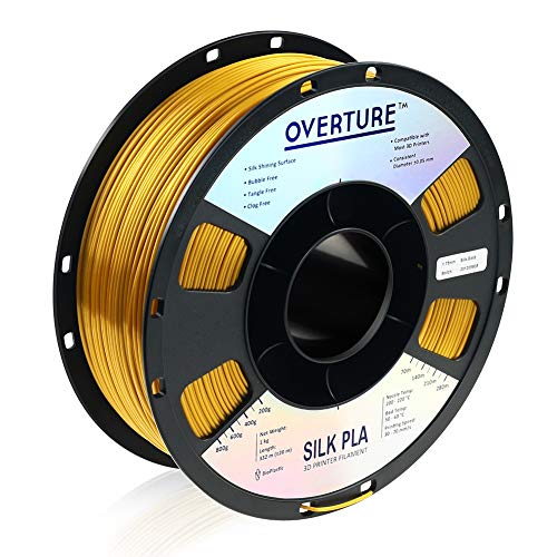 OVERTURE Silk Filament PLA 1.75mm Clog-Free Shiny 3D Printer Consumables, 1kg Spool (2.2lbs), Dimensional Accuracy +/- 0.05 mm, Silk Gold OVERTURE Silk Filament PLA 1.75mm Clog-Free Shiny 3D Printer Consumables, 1kg Spool (2.2lbs), Dimensional Accuracy +/- 0.05 mm, Silk Gold