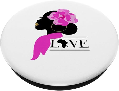 Miniatura 2 de Afro African Woman, floral pink, Love Africa PopSockets PopGrip Swappable Grip for Phones & Tablets
