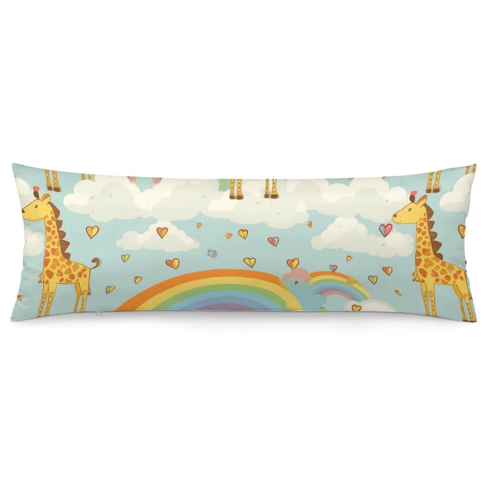 2 Pack Pillow Cases for Hair and Skin, Soft Breathable Pillow Case Covers with Hidden Zipper, Cartoon Giraffe Rainbow and Clouds Pillowcase 20"x54" Pillow Covers for Sleeping Gift