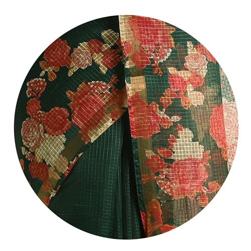 Image of MIRCHI FASHION Lightweight Kota Doria Cotton Saree | Floral Printed Summer Saree for Women | Breathable Ethnic Daily Wear Saree with Blouse Piece