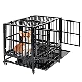 Walnest 37 Inch Indestructible Dog Crate Dog Kennel with Removable Divider Panel Heavy Duty Pet Cage