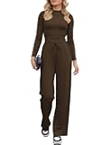 Womens 2 Piece Lounge Sets 2025 Ruched Long Sleeve Tops Wide Leg Pant Sets Tracksuit Autumn And Winter
