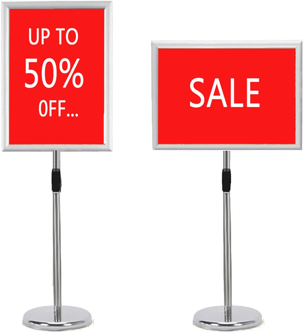 Soporte para carteles de suelo, Soporte for letreros de piso ajustable con base con peso y cubierta de PVC en multicolor for varios tamaños(Silver,A2)