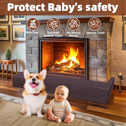 Image of Large Fireplace Baby Proofing-Adhesive Backed Bumpers for Babies, Fireplace Hearth Cover Baby Proof -12.5 Feet of Padding with 3 Straight Pieces & 2 Corners- Brown