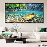 HGUAOA Lake Canvas Wall Art - Nature Landscape Mountain Wall Art for Living Room, Rustic Artwork for Walls, Pictures for Bedroom, Fine Home Decor, Scenic Wall Decor 29×58IN