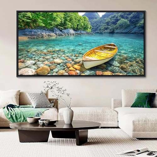 HGUAOA Lake Canvas Wall Art - Nature Landscape Mountain Wall Art for Living Room, Rustic Artwork for Walls, Pictures for Bedroom, Fine Home Decor, Scenic Wall Decor 29×58IN