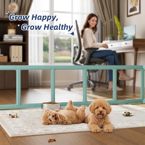Image of Clear Acrylic Dog Playpen Indoor, Puppy Cat Small Pet Play Pen, Pet Cat Playpen for Rabbits, Dog Fence Crate Kennel Whelping Cage (Green, 8 Panel) 1
