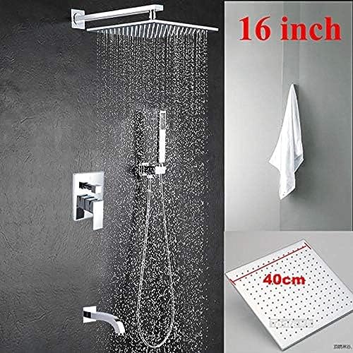 Ensemble de douche dissimulé carré chrome et robinet de pomme de douche encastré - 6