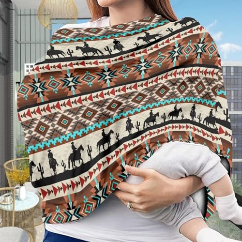Image of Aztec Car Seat Cover for Babies, Horse Print Breathable Nursing Covers Breastfeeding Scarf,Multi Use Infant Carseat Canopy for Newborn Carrier /Stroller /Shopping Cart /High Chair