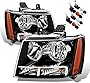 AmeriLite Black Headlight Pair w/ Bulbs and Harness Replacement For Chevy Tahoe Suburban Avalanche - Driver and Passenger Side