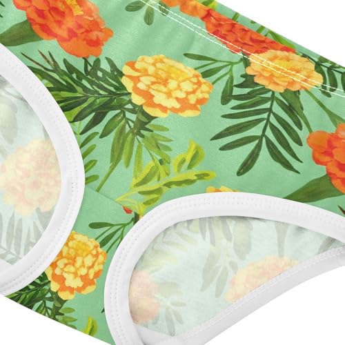 Yellow Orange Marigold Flowers Green Girls Underwear Toddler 2t Cotton Girl Panties Cute Flower Kids Undies Briefs4