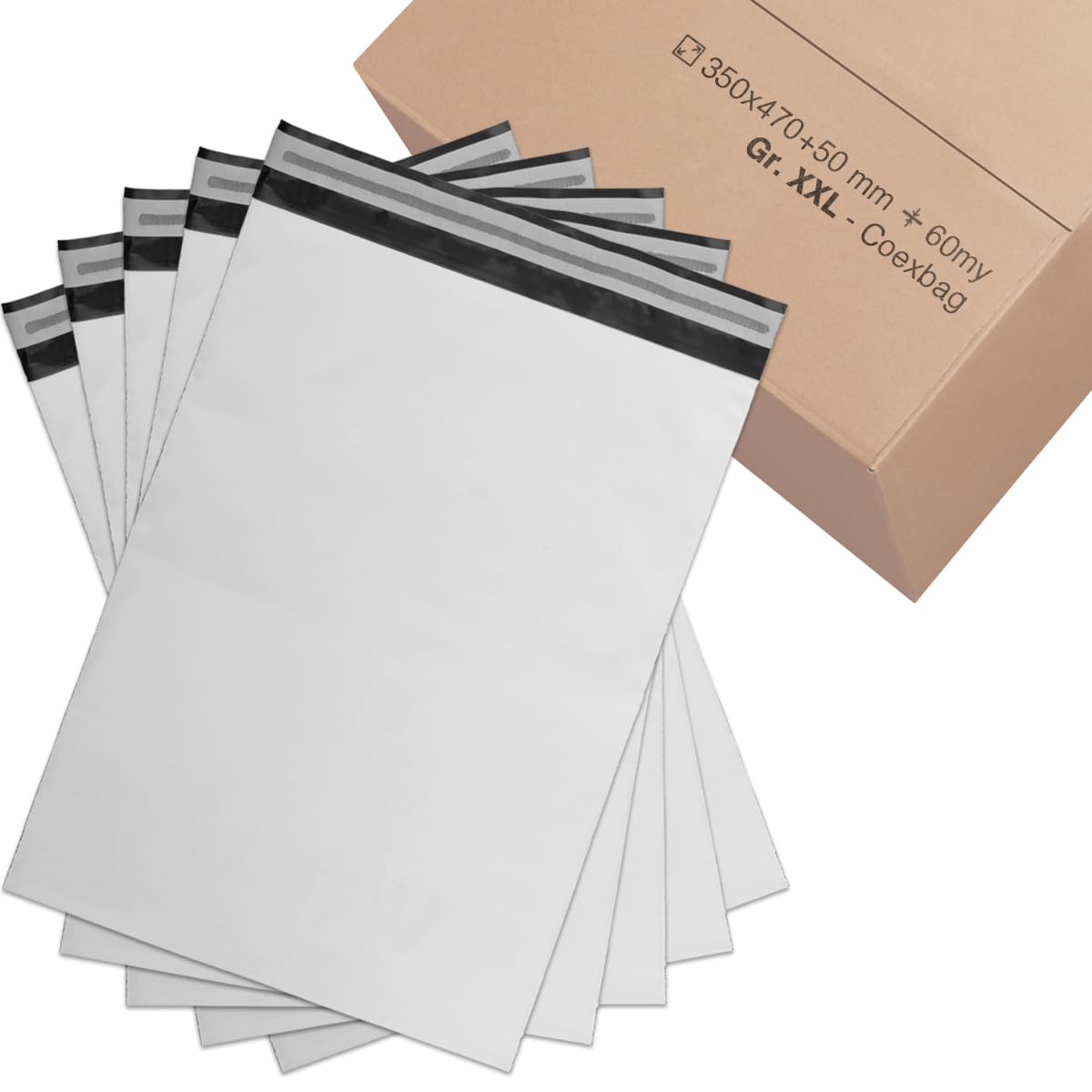 verpacking Versandbeutel 350x470 mm Weiß/Schwarz [Größe und Stückzahl wählbar] Blickdicht Coex Versandtaschen für Kleidung selbstklebend Verpackungstüten Folienversandtaschen 100 Stück