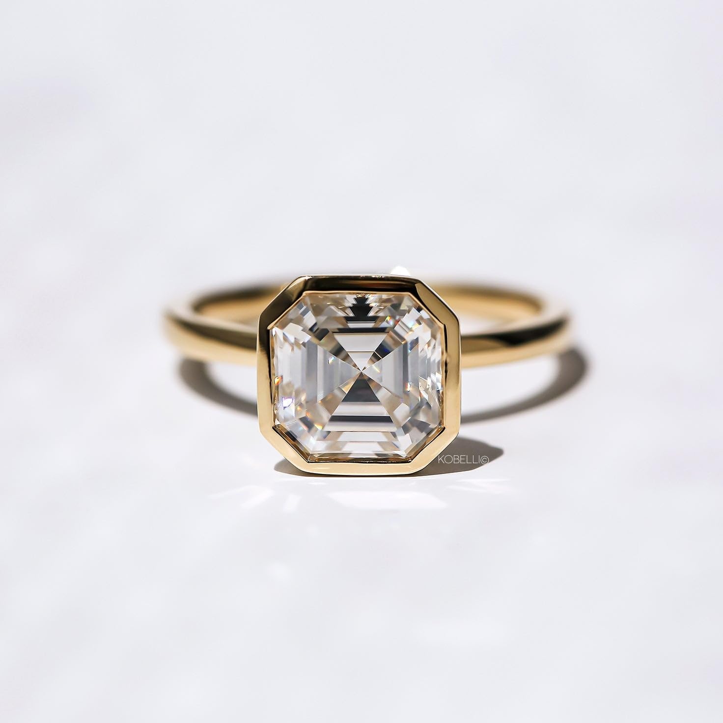 Kobelli Lab Grown Diamond Solitaire Asscher Bezel 14K Gold Ring
