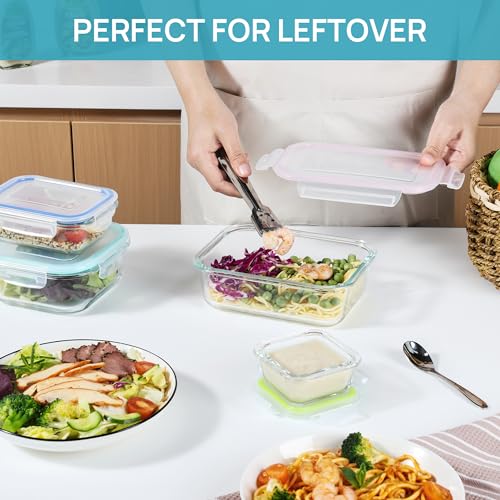 Image of Vtopmart 8 Pack Glass Food Storage Containers with Airtight Lids, Glass Meal Prep Containers, Lunch Containers for Microwave, Oven, Freezer and Dishwasher, BPA Free