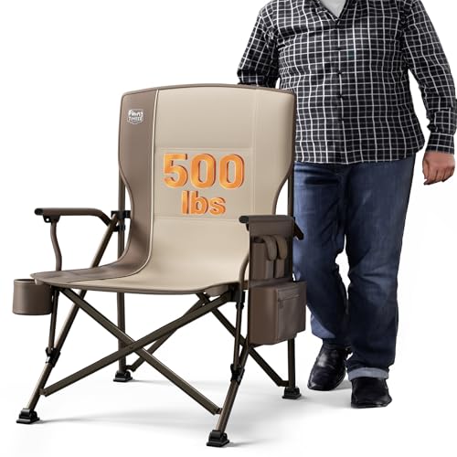 TIMBER RIDGE Oversized Folding Camping Chair High Back Heavy Duty for Adults Support up to 500lbs with Cup Holder, Side Pocket Cooler Bag