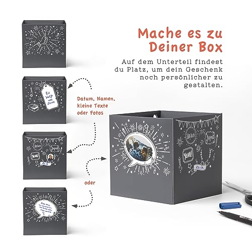 SURPRISA Geschenkbox, Rätselbox Geldgeschenke Verpackung, Gutscheine zum Geburtstag oder Hochzeit, Worträtsel, Größe S (12cm)