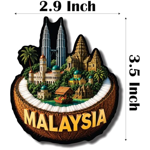 Image of CVANU Malaysia Country Landmark Theme 2pcs MDF Fridge Magnet - Wooden Travel Souvenir Refrigerator Decorative Collectible Magnet