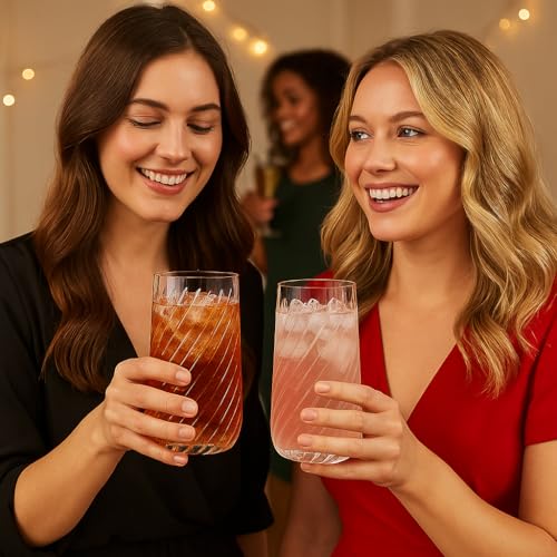 Image of 48 Pack Origami Ripple Plastic Glasses 24 9 Ounce Stemless Champagne Flutes & 24 12 Ounce Cups, BPA-Free Disposable Shatterproof Toasting Glasses for Weddings, Bars, and Events (48, Twiselle Clear)