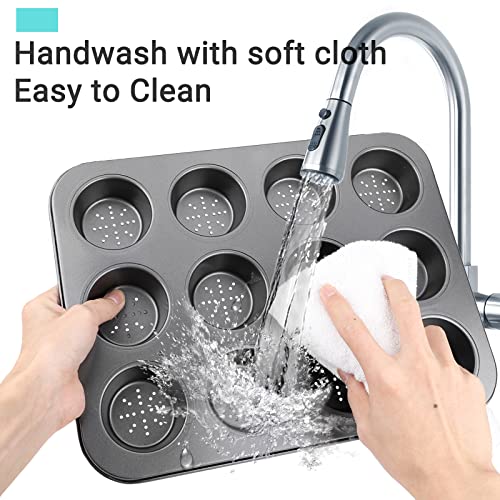 Beasea Muffin Pan With Hole, 1 Pack Black 12 Mini Cup Non Stick Muffin Carbon Steel Baking Pan Bakeware Set Individual Cupcake Baking Pan For Oven Baking #TOP3