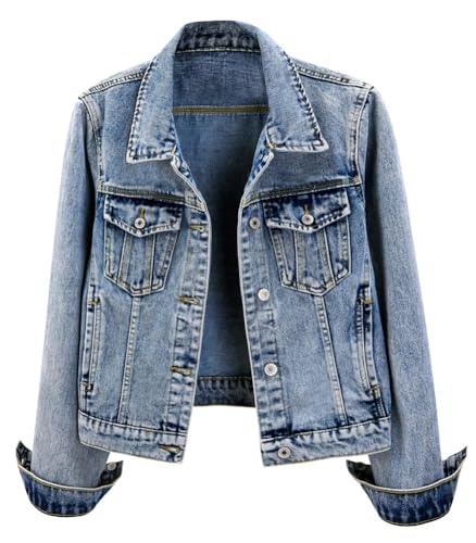 Kedera Womens Basic Button Down Vintage Black Long Sleeves Denim Jean Jacket Jacket for Women