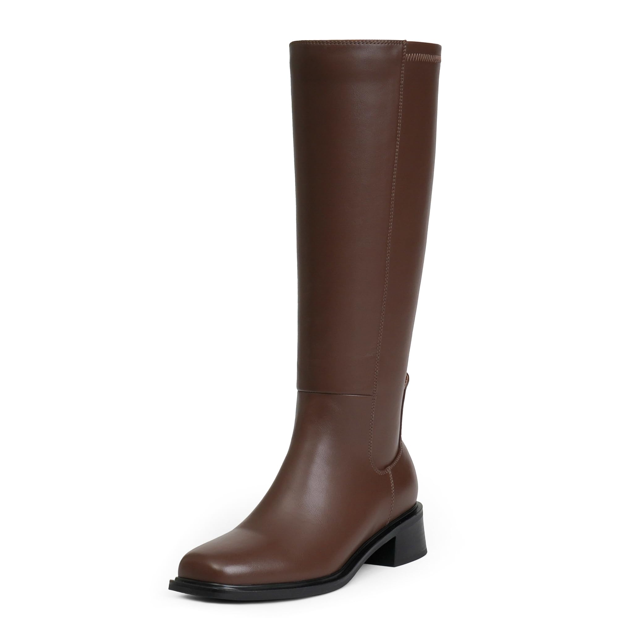 Tall Brown Boots for Women Knee-High Boots Brown Long Boot for Women Dress Square Toe Heeled Low Heel