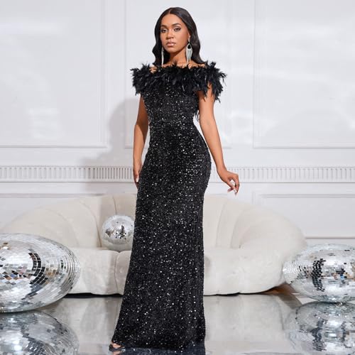 Cololura Women Elegant Sexy Sequin Off Shoulder Mermaid Bodycon Cocktail Evening Party Maxi Dress3