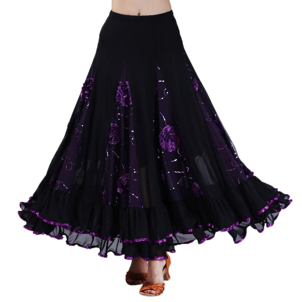 predolo Latin Tanzkleid mit Geschwungenem Midirock Pailletten Verzierung Angenehm Dehnbarem Bund Und Modischem Flair für Veranstaltungen Tänzerinnen Bühne