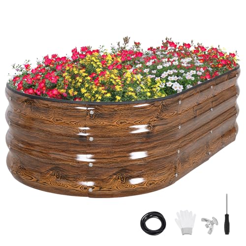 GoCampDirect 120 x 60 x 30 cm Hochbeet Pflanzbeet Frühbeet Gartenbeet Pflanzkübel Pflanzkasten Blumenkasten Gemüsebeet Blumenbeet Holzfarbe Verzinkter Stahl(2 Pakete)