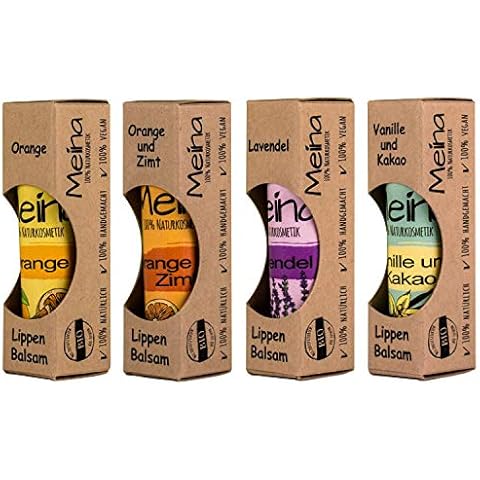 Meina Natural Cosmetics Natural Lip Care Set Against Dry Lips (4 x 5 g) Organic Lip Balms for Men and Women - Vegan - Handmade Cover
