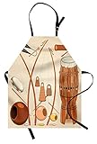 Lunarable Music Apron, Brazilian Capoeira Instruments Djembe Bongo Percussion Rhythm Tribal Culture, Unisex Kitchen Bib with Adjustable Neck for Cooking Gardening, Adult Size, Brown Cream