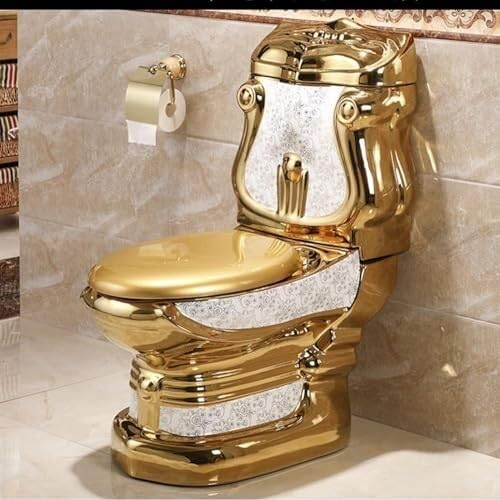 Gold Ceramic Toilet, One-Piece Elongated Dual Flush, Quiet Comfortable Seat Height Toilet for Bathrooms, Flush (350mm)(400mm)