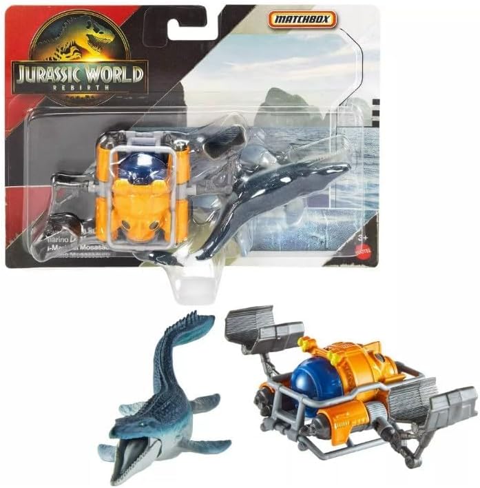 Miniatura 2 de Hot Wheels Jurassic World Rebirth, Vehículo y Figura de la Colección de Dinosaurios (Velociraptor Blue y Camión de Captura de Atrociraptor)