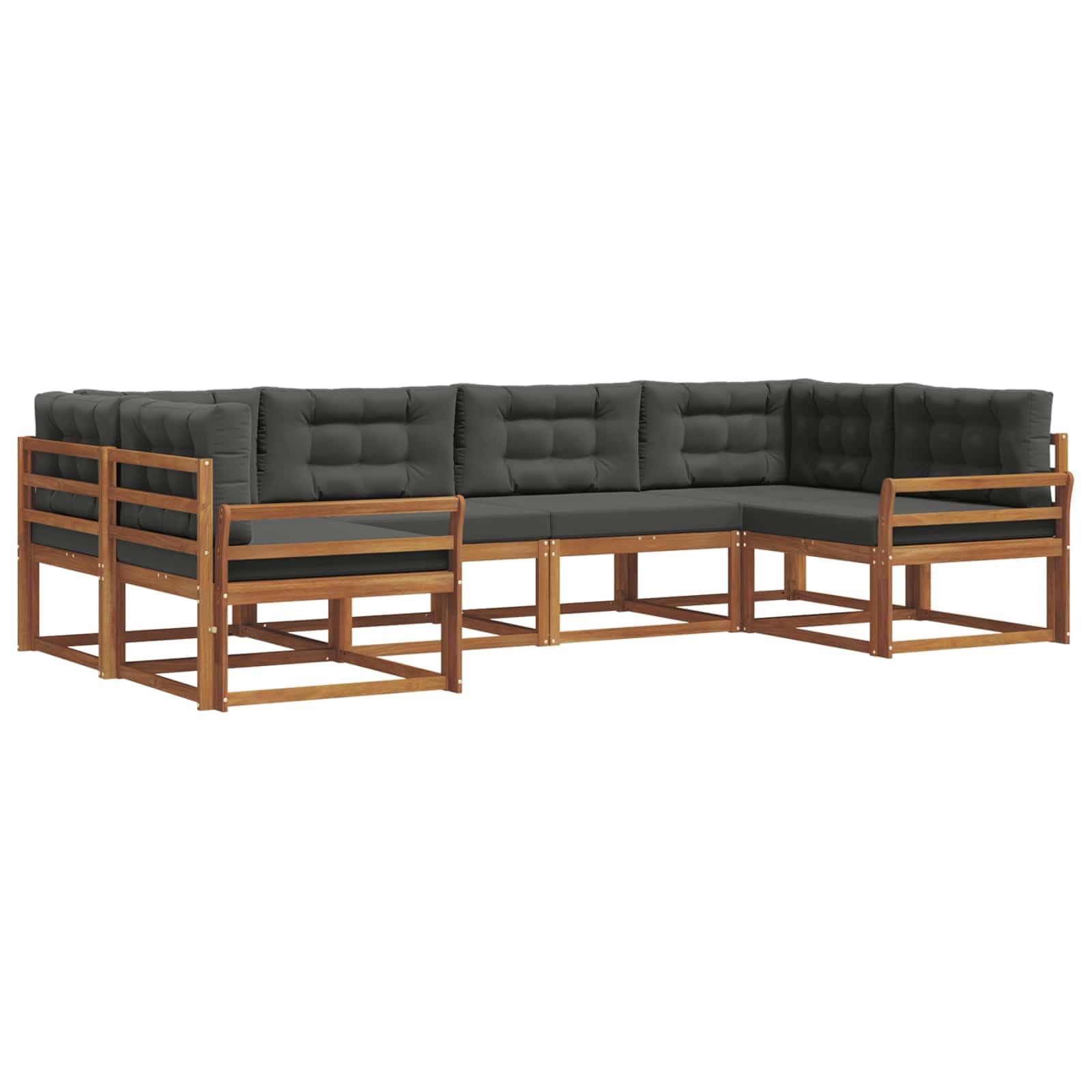 Juego de salón de jardín de madera de acacia maciza, conjunto modular para patio y jardín, incluye cojines de asiento y respaldo, color natural y antracita, 325 x 170,5 x 73 cm