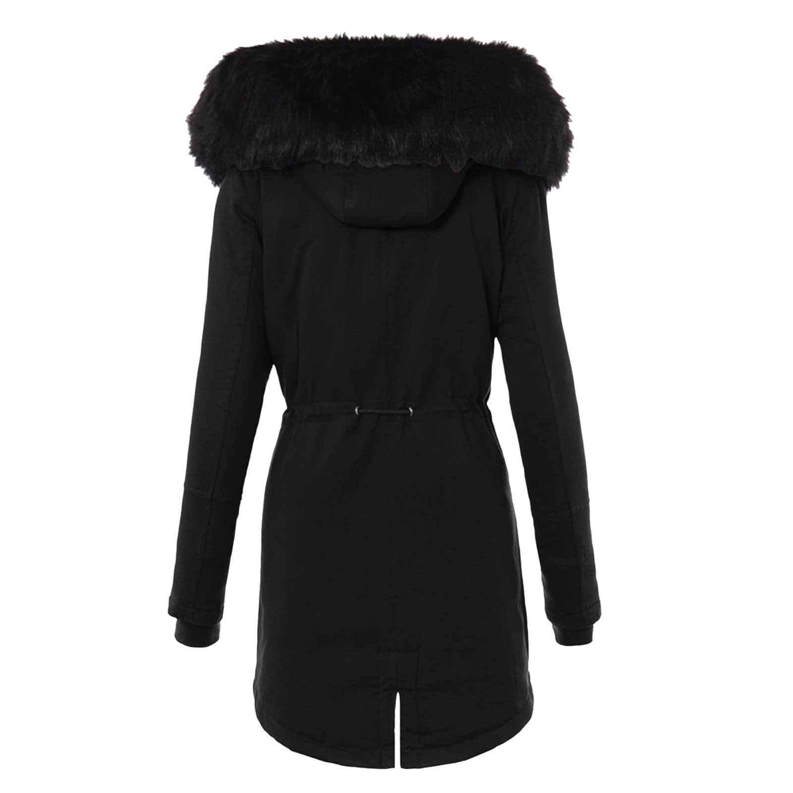 Manteau d'hiver épais pour femme avec fourrure - Couleur unie - Parka d'hiver avec capuche - Coupe-vent avec poches - Longueur moyenne - Veste d'hiver douce - Coupe-vent