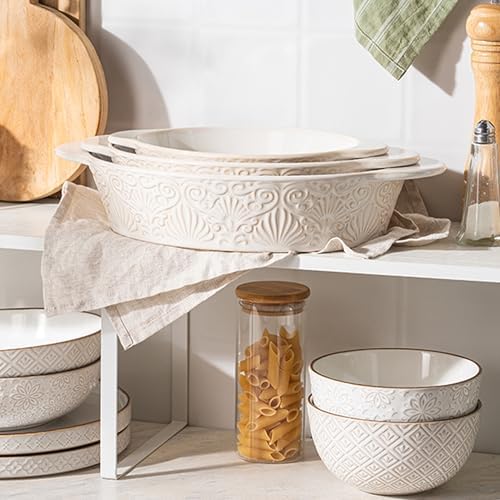 Casserole Dishes for Oven Sets of 3, Ceramic Oval Baking Dish, Au Gratin Baking Pans with Handles for Roasting, Lasagna, Pie, Baking Meat & Vegetables (Beige White) - Thumbnail 3