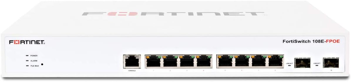 FORTINET FortiSwitch 108E-FPOE Ethernet Switch - 8 Ports - Manageable - 2 Layer Supported - Modular - 2 SFP Slots - Twisted Pair, Optical Fiber - 1U High - Desktop, Rack-mountable, Standalone