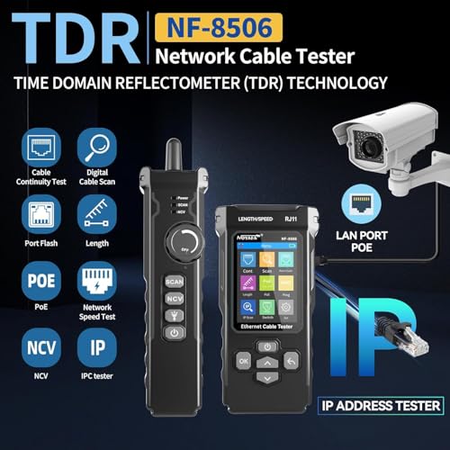 Image of NOYAFA NF-8506 Network Cable Tester with RJ45 Crimp Tool, IP Scan Ping Test | CAT5 CAT6 Network Tester,Poe Network Rate Test, Port Flashing, RJ45 RJ11 Ethernet Cable Tester with Crimper Stripper