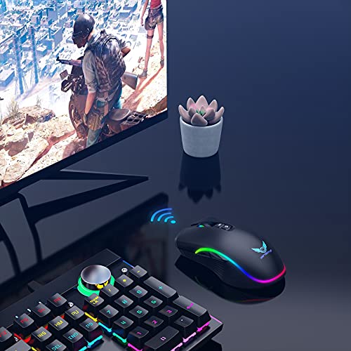 Hetoetf Rechargeable Wireless Gaming Mouse, Rgb Led Backlit Mouse With 4 Adjustable Dpi, 7 Button, 2.4G Usb Optical Gaming Ergonomic Computer Mice For Laptop Pc Gamer Computer Desktop (Black) #TOP7