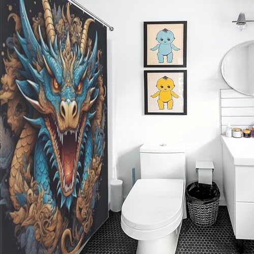 Rideau de douche dragon imperméable pour éviter les fuites d'eau de baignoire - 3