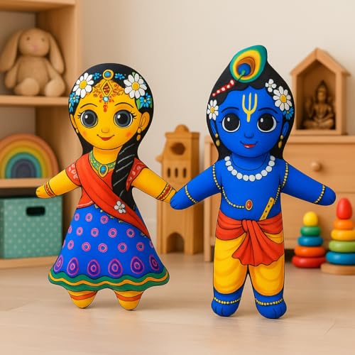 Image of Radha Krishna Soft Toy - Shri Radhe Krishna Stuffed Doll for Kids & Babies | Soft Toys for Toddlers | Washable Plush God Toy for Boys & Girls