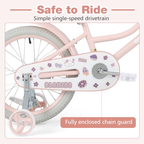 Image of Olakids Kids Bike, 12 14 16 18 20 Inch Girls Bicycle with Doll Seat Basket Adjustable Seat and Handlebar, Handbrake and Coaster Brake