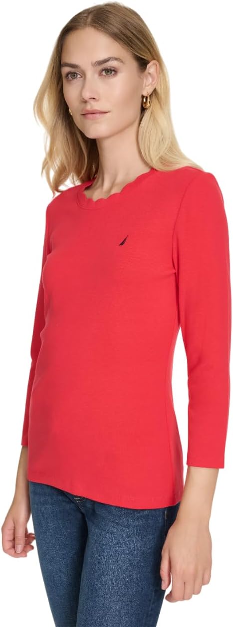 Nautica Womens Solid Short Sleeve Crew Neckline T-Shirt - Image 3