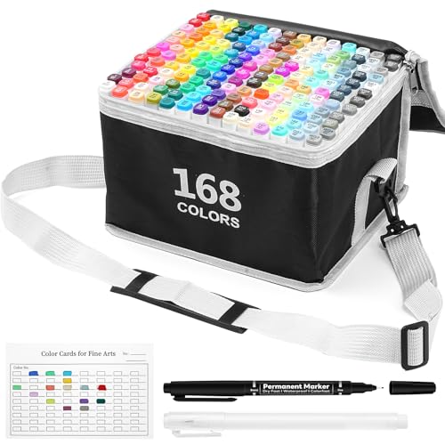 Alcohol Based Art Markers Set 168 Color - Professional Double Sided Marcadores for Artist Best Blendable Coloring Marker Pens for Adult - Coloring Books No Bleeding Illustration Drawing for Kids