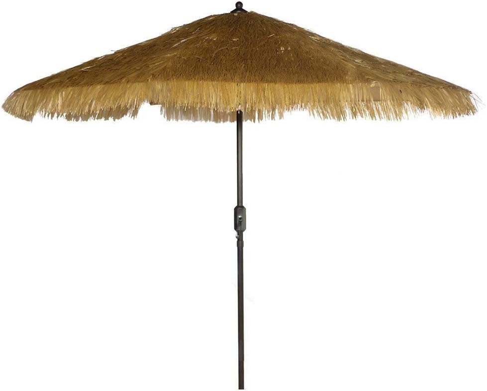 9 Feet Patio Umbrella Market Outdoor Table Umbrella with Auto Tilt and Crank Tiki Umbrella 9' Cranking Lift Tiki Thatched Hula Outdoor Patio Umbrella Natural color (9' Crank & Tilt, Tiki Natural)
