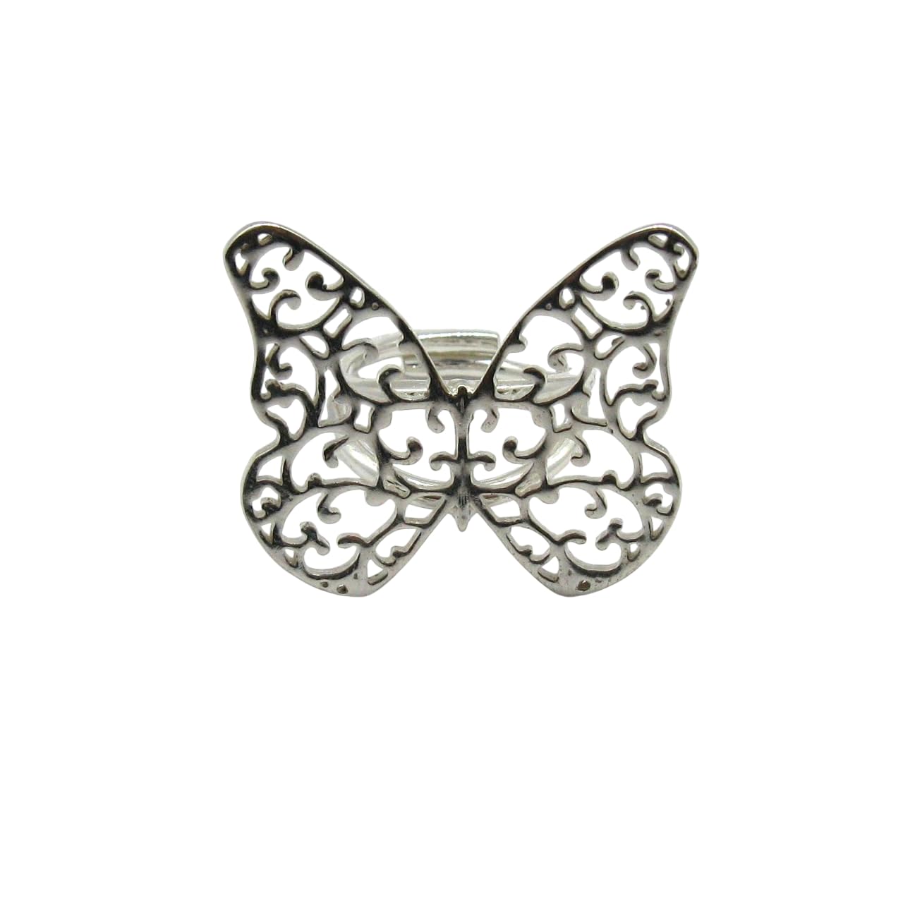 Anillo de plata mariposa de filigrana sólido 925 de tamaño ajustable