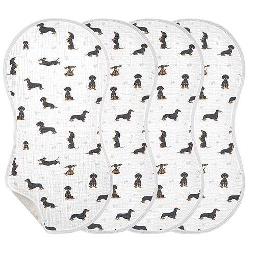 Image of Muslin Baby Burp Cloths, Dachshund Short Haired Dogs Baby Rags Comfy Soft Absorbent in for Newborn Boys and Girls 4 Piece 22 x 11 Inch