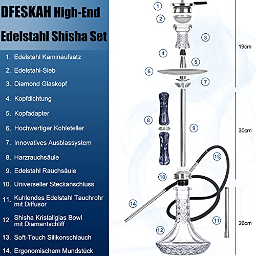 DFESKAH Shisha Set Edelstahl - Epoxidharz Hookah 75cm Wasserpfeife Ausblassystem Kaminkopf Komplettset Silikonschlauch… – Bild 4