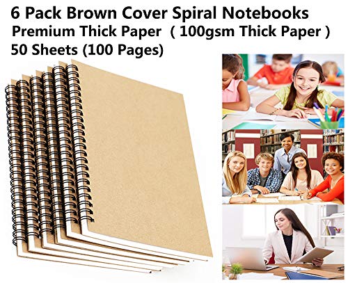 Zegrox 6 Pack Brown Cover Spiral Notebook, Blank Sketch Book Pad, Subject Notebooks,50 Sheets (100 Pages)-8.27X 5.59Inch,A5 Size Notebook. #TOP4