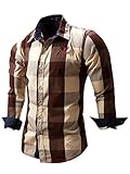 Neleus Men's Long Sleeve Button Down Plaid Shirts,112,Coffee,XL,EUR Tag 3XL