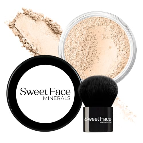 2pc FOUNDATION with KABUKI BRUSH Mineral Makeup (FAIR 1) Matte Loose Powder Bare Face Cosmetics Full Coverage Long Lasting All Skin Types SPF 18